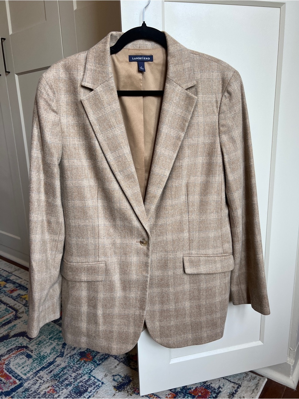 Lands' End Premium Wool Cashmere Blend Plaid Tailored Blazer 12